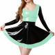 Women's Long Sleeve Patchwork Dresses Elegant Scoop Neck A-Line Party Pleated Dress Ladies Sexy Swing Flared Vestidos Clubwear