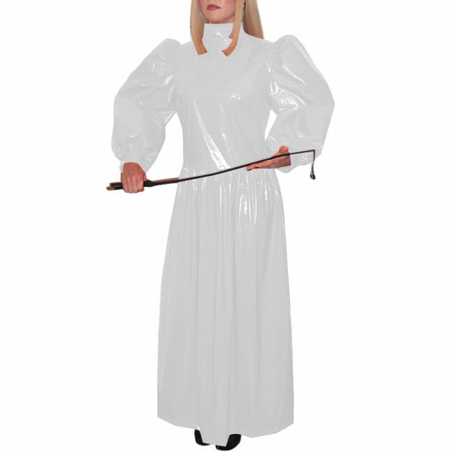 Turtleneck Wetlook Pleated Long Dress Mens Sissy Puff Long Sleeve Vintage Dress Shiny PVC Leather Party Gown Vestido Clubwear