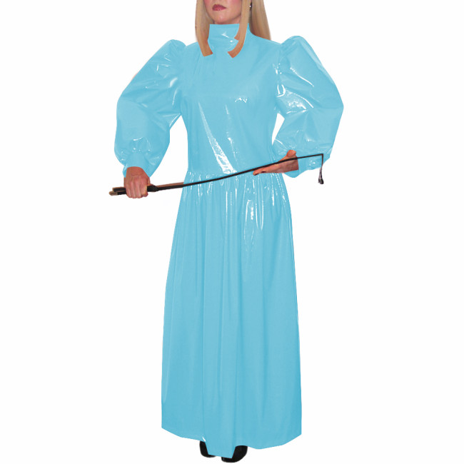 Turtleneck Wetlook Pleated Long Dress Mens Sissy Puff Long Sleeve Vintage Dress Shiny PVC Leather Party Gown Vestido Clubwear