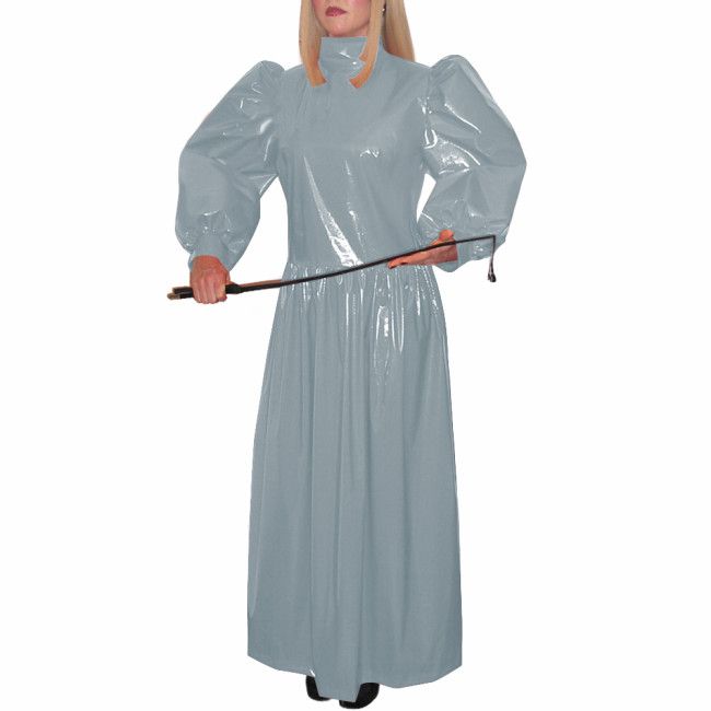 Turtleneck Wetlook Pleated Long Dress Mens Sissy Puff Long Sleeve Vintage Dress Shiny PVC Leather Party Gown Vestido Clubwear