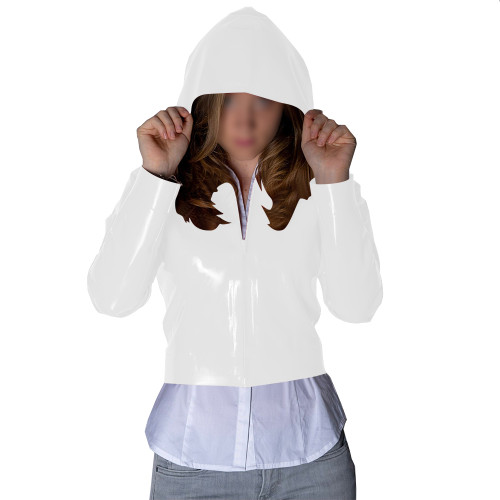 Punk Wetlook Cropped Zipper Up Hoodies Tops Women Streetwear Fashion Casual Ladies Long Sleeves Short Jackets Fetish PVC Coats