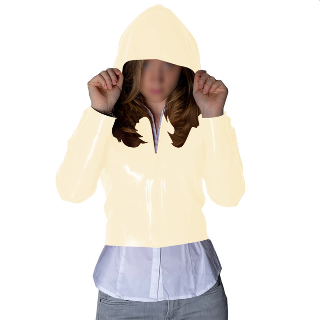 Punk Wetlook Cropped Zipper Up Hoodies Tops Women Streetwear Fashion Casual Ladies Long Sleeves Short Jackets Fetish PVC Coats