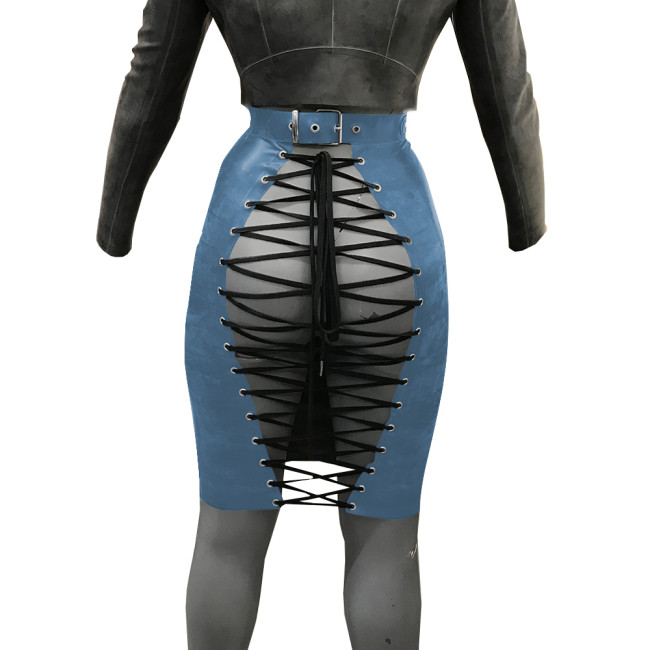 Fetish Sexy Faux PVC Leather Open Back Mini Skirts Exotic Wetlook Bodycon Lace-up Pencil Skirt Mistress Tight Skirts Clubwear