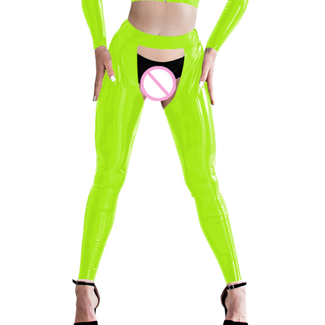 Womens Sexy Hot Crotchless Open Butt Pants Glossy PVC Leather Erotic Leggings Wetlook Spanking Lingerie Sissy RolePlay Trouses