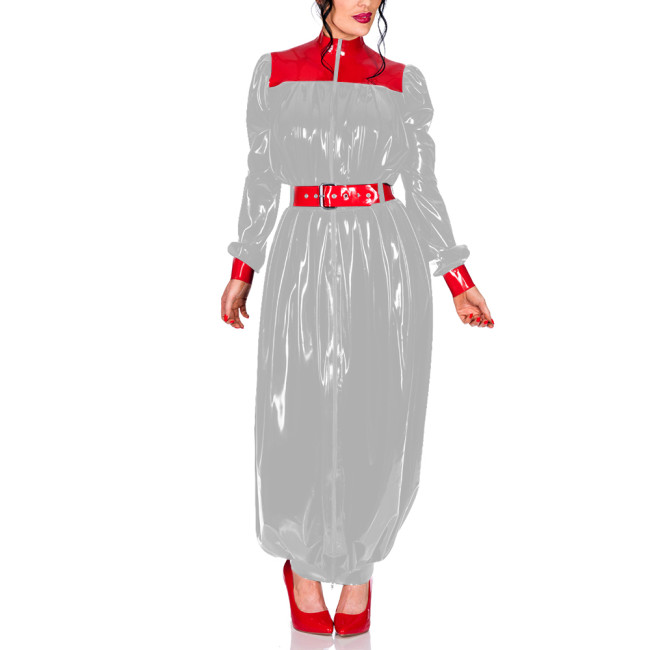 Plus Size Chic Turtleneck Wrap Hips Long Dress Women Zipper PVC Shiny Puff Long Sleeves Bodycon Dress Party Pleats Vestidos