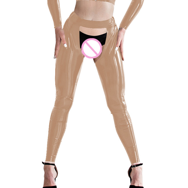 Womens Sexy Hot Crotchless Open Butt Pants Glossy PVC Leather Erotic Leggings Wetlook Spanking Lingerie Sissy RolePlay Trouses