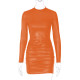 High Street Turtleneck Long Sleeves Sexy Mini Dress for Women Fashion Ruched Matte PU Leather Tight Dress Femme Club Party Dress