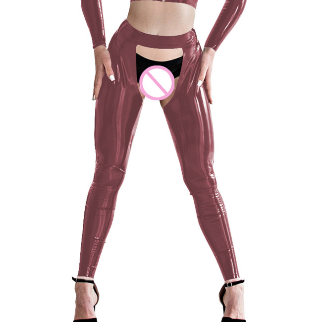 Womens Sexy Hot Crotchless Open Butt Pants Glossy PVC Leather Erotic Leggings Wetlook Spanking Lingerie Sissy RolePlay Trouses
