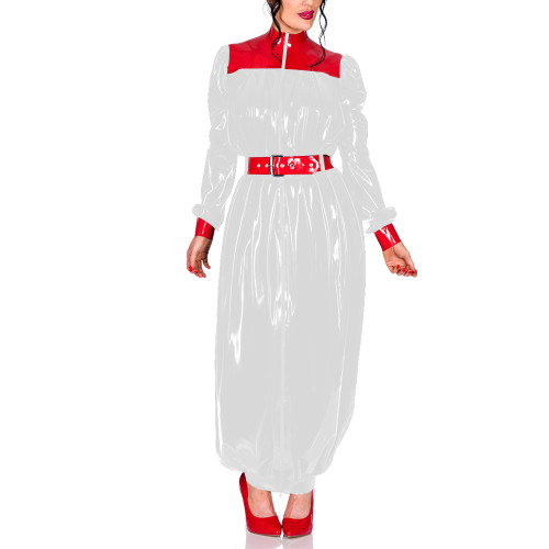 Plus Size Chic Turtleneck Wrap Hips Long Dress Women Zipper PVC Shiny Puff Long Sleeves Bodycon Dress Party Pleats Vestidos