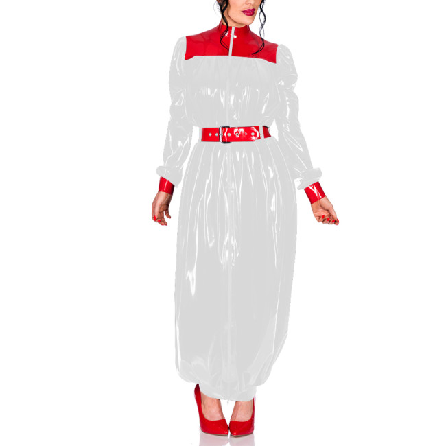 Plus Size Chic Turtleneck Wrap Hips Long Dress Women Zipper PVC Shiny Puff Long Sleeves Bodycon Dress Party Pleats Vestidos