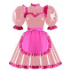 Copy Wetlook Ruffles High Neck Anime Maid Uniforms Sissy Halloween Cosplay Costume Puff Long Sleeve A-line Lolita Dress with Apron