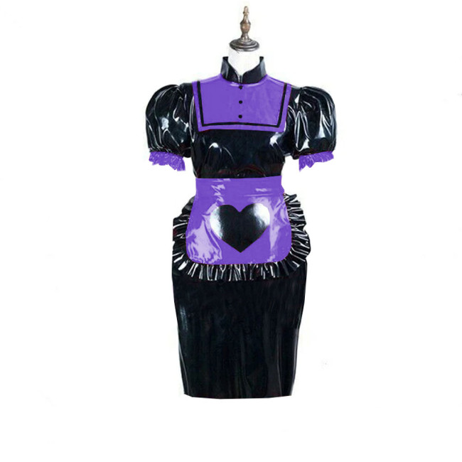 Turtleneck Party Cosplay Maid Uniforms Bubble Short Sleeve Bodycon Dress with Apron Sissy Dress-up Cosplay Maid Dress Outfits