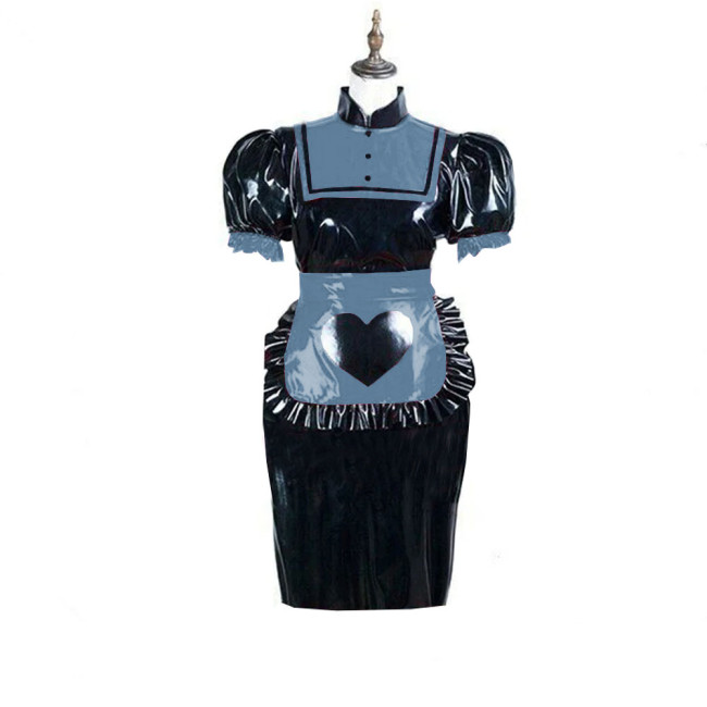 Turtleneck Party Cosplay Maid Uniforms Bubble Short Sleeve Bodycon Dress with Apron Sissy Dress-up Cosplay Maid Dress Outfits