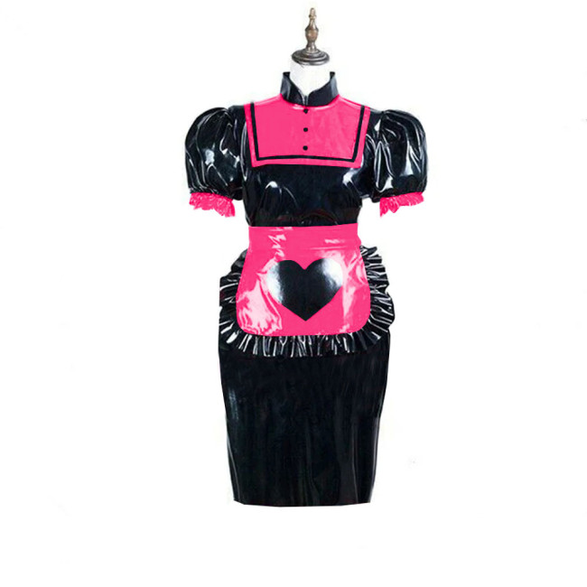 Turtleneck Party Cosplay Maid Uniforms Bubble Short Sleeve Bodycon Dress with Apron Sissy Dress-up Cosplay Maid Dress Outfits