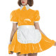 Sissy Turn-down Collar PVC Glossy Leather Maid Dress Outfits Adult A-Line Servants Role Play Maid Uniform with Ruffles Apron 7XL
