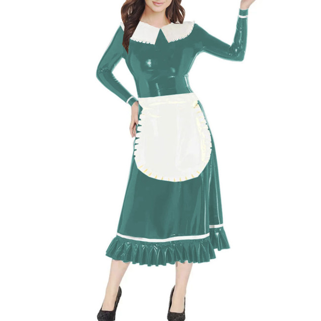 Crossdresser Vinyl PVC A-Line Servants Maid Dress Peter Pan Collar Long Sleeves Maid Cosplay Uniform Anime Cosplay Party Costume