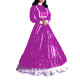 Turtleneck Eleagnt Long Dress Sissy Long Sleeves PVC Shiny Leather Pleated A-line Dress Halloween Cosplay Party Fancy Dress Up