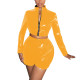 Women Vinyl PVC Leather Shorts Suit Long Sleeve Zipper Short Jacket High Waist Shorts Fashion Set Female Latex-look Club Outfits