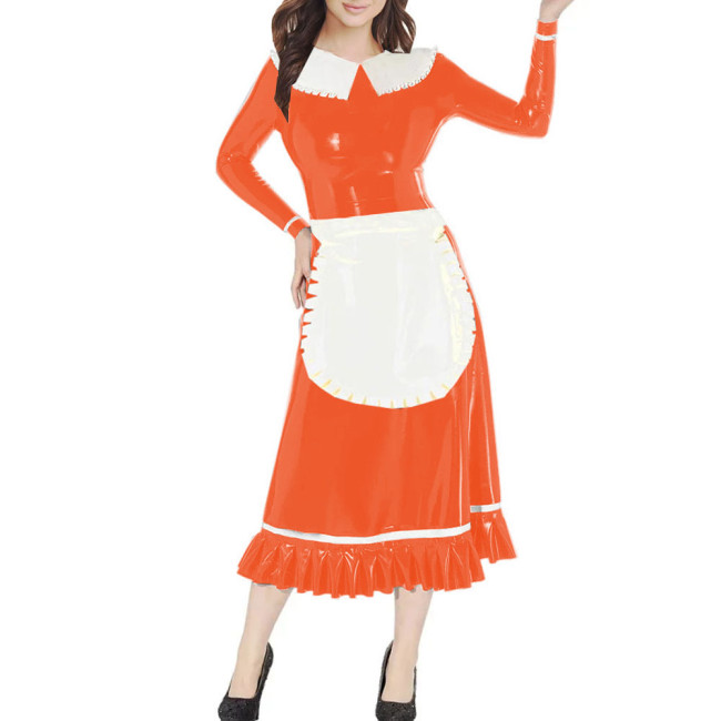 Crossdresser Vinyl PVC A-Line Servants Maid Dress Peter Pan Collar Long Sleeves Maid Cosplay Uniform Anime Cosplay Party Costume
