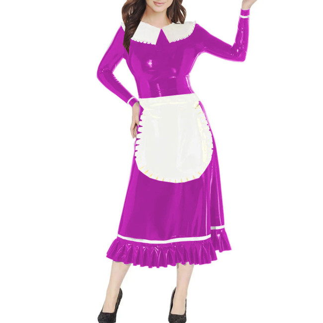 Crossdresser Vinyl PVC A-Line Servants Maid Dress Peter Pan Collar Long Sleeves Maid Cosplay Uniform Anime Cosplay Party Costume