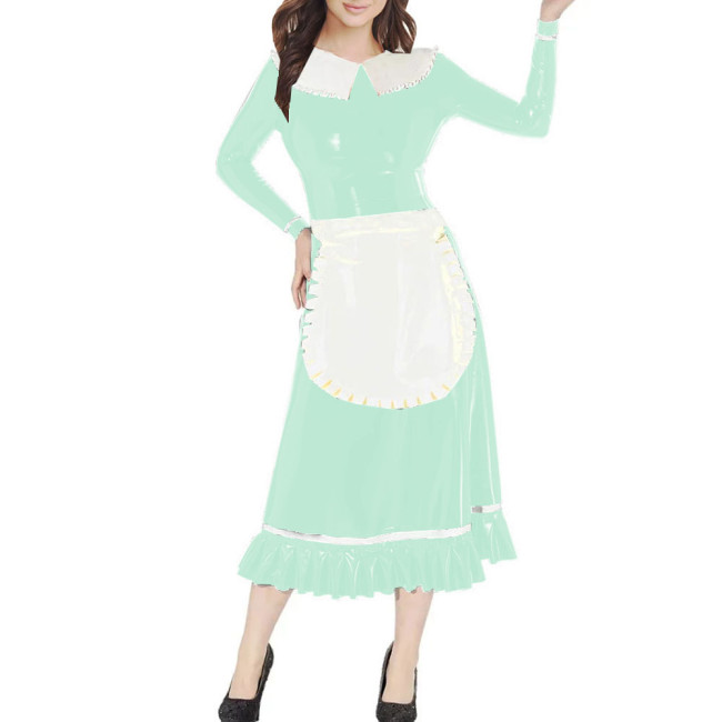 Crossdresser Vinyl PVC A-Line Servants Maid Dress Peter Pan Collar Long Sleeves Maid Cosplay Uniform Anime Cosplay Party Costume