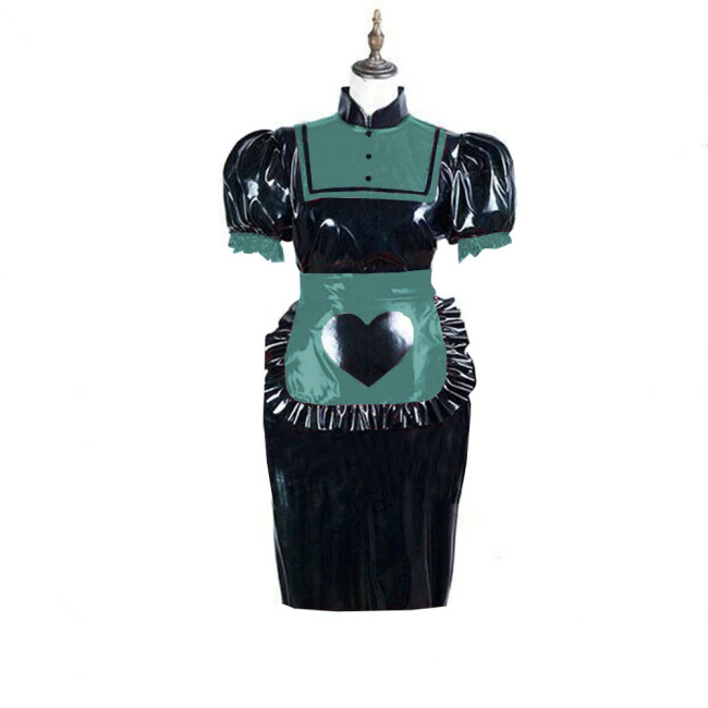 Turtleneck Party Cosplay Maid Uniforms Bubble Short Sleeve Bodycon Dress with Apron Sissy Dress-up Cosplay Maid Dress Outfits