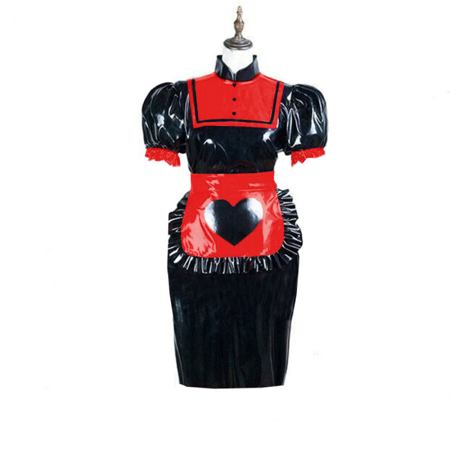Turtleneck Party Cosplay Maid Uniforms Bubble Short Sleeve Bodycon Dress with Apron Sissy Dress-up Cosplay Maid Dress Outfits