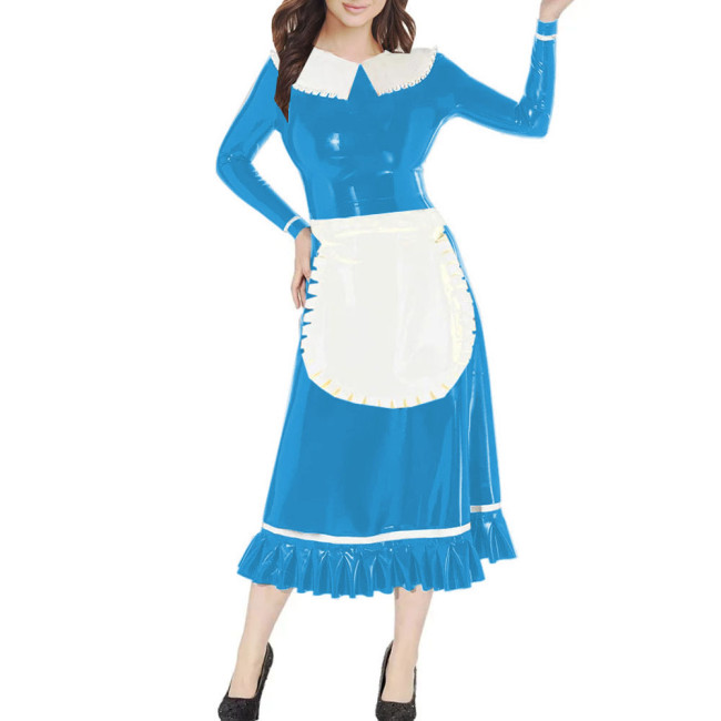 Crossdresser Vinyl PVC A-Line Servants Maid Dress Peter Pan Collar Long Sleeves Maid Cosplay Uniform Anime Cosplay Party Costume
