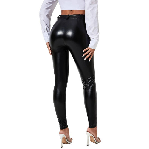 Fashion Ladies Faux Leather Leggings Sreetwear PU Elastic High Waist Sexy Pants Women Solid Color Pencil Pant Stretchy Tights