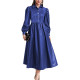 Lantern Long Sleeve Women A-Line Long Dress High Waist Open Buttons Turn-down Collar Dresses Ladies PU Leather Party Vestidos