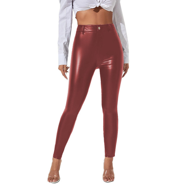 Fashion Ladies Faux Leather Leggings Sreetwear PU Elastic High Waist Sexy Pants Women Solid Color Pencil Pant Stretchy Tights