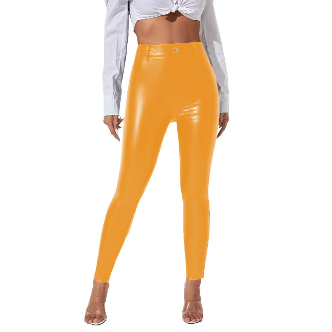 Fashion Ladies Faux Leather Leggings Sreetwear PU Elastic High Waist Sexy Pants Women Solid Color Pencil Pant Stretchy Tights
