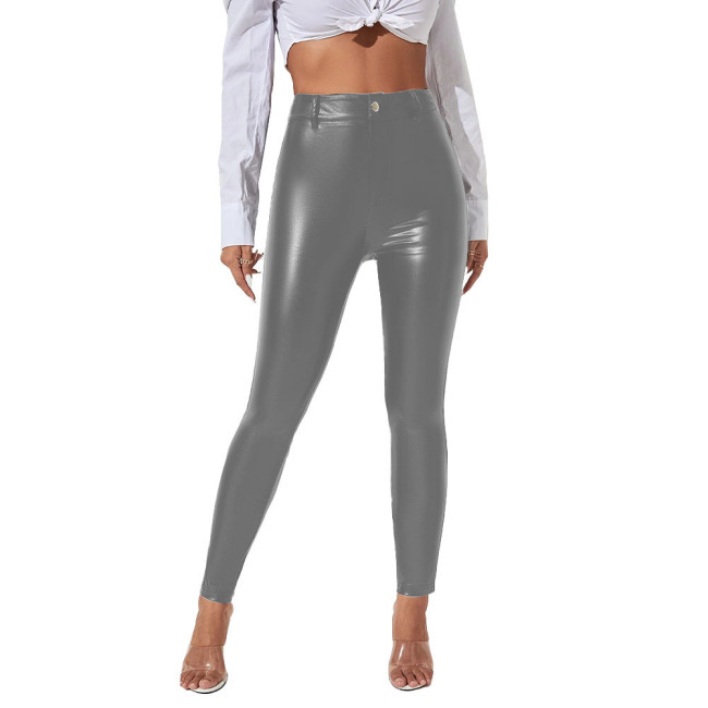 Fashion Ladies Faux Leather Leggings Sreetwear PU Elastic High Waist Sexy Pants Women Solid Color Pencil Pant Stretchy Tights