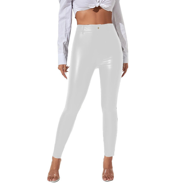 Fashion Ladies Faux Leather Leggings Sreetwear PU Elastic High Waist Sexy Pants Women Solid Color Pencil Pant Stretchy Tights