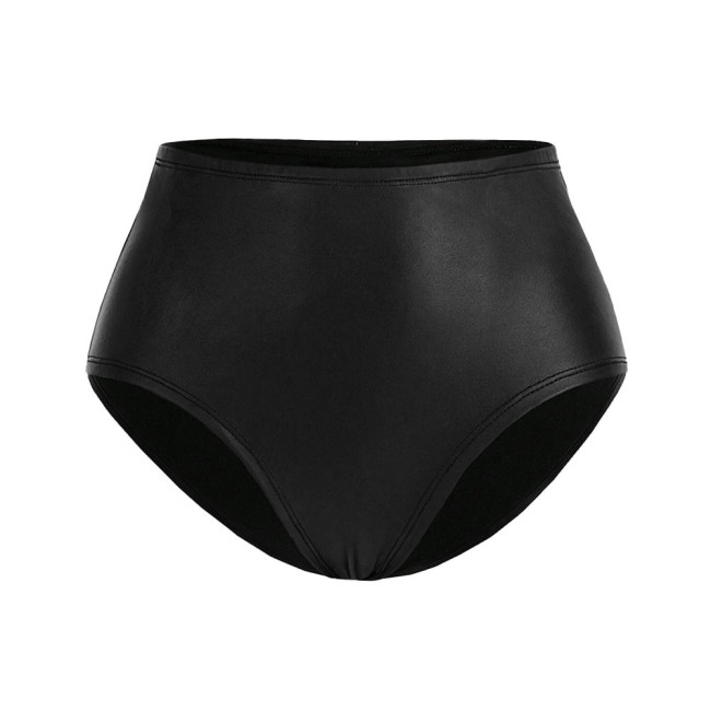 Womens Matte Faux Leather Briefs Panties Solid Color Sexy Underpants High Waisted Bottoms for Raves Party Stretchy Lingerie