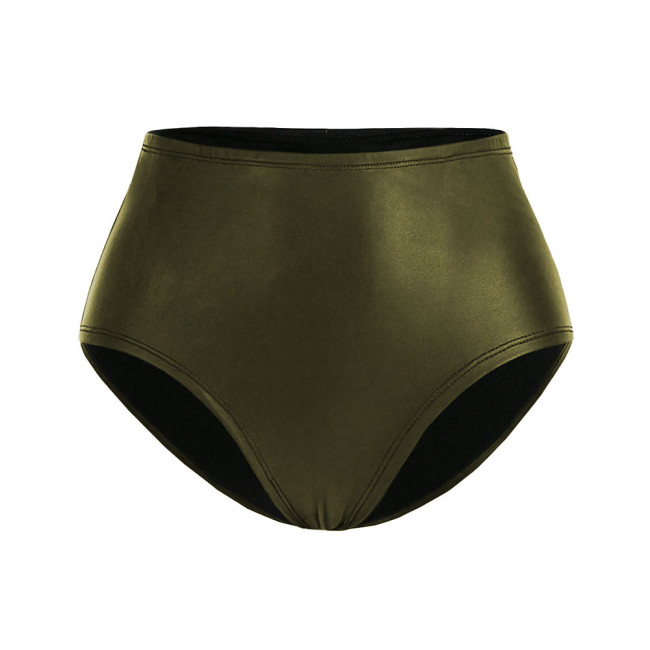 Womens Matte Faux Leather Briefs Panties Solid Color Sexy Underpants High Waisted Bottoms for Raves Party Stretchy Lingerie