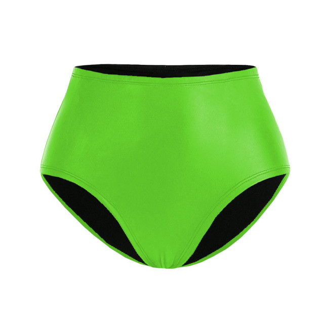 Womens Matte Faux Leather Briefs Panties Solid Color Sexy Underpants High Waisted Bottoms for Raves Party Stretchy Lingerie