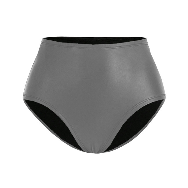 Womens Matte Faux Leather Briefs Panties Solid Color Sexy Underpants High Waisted Bottoms for Raves Party Stretchy Lingerie