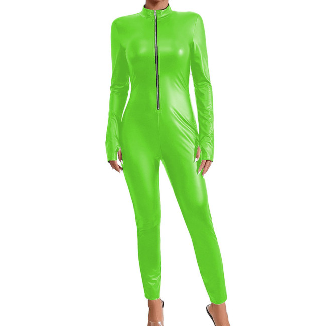 Matte Faux Leather Jumpsuit Zipper Up Long Sleeve Slim Women Catsuit Streetwear Party Romper One Piece Sexy Club Pant Bodysuit