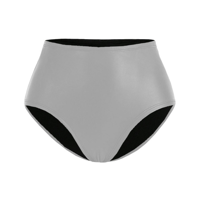 Womens Matte Faux Leather Briefs Panties Solid Color Sexy Underpants High Waisted Bottoms for Raves Party Stretchy Lingerie