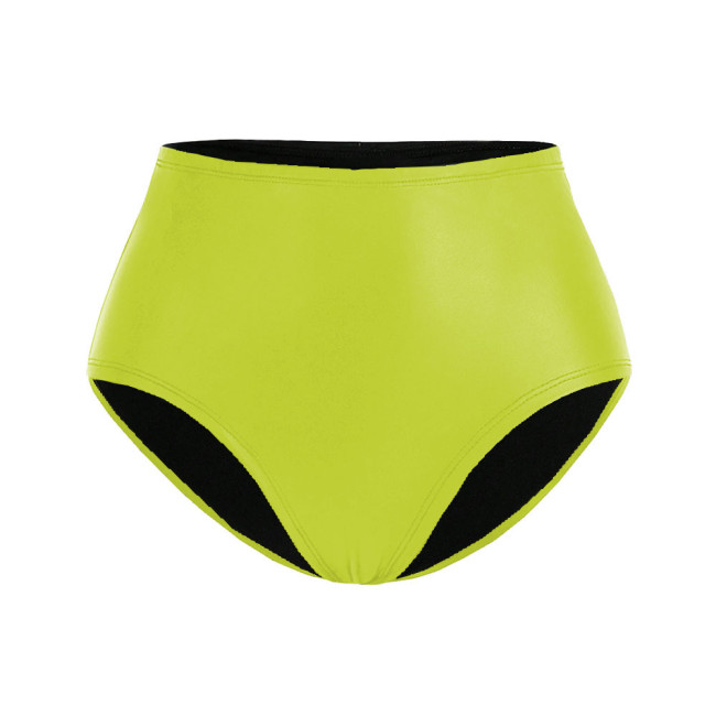 Womens Matte Faux Leather Briefs Panties Solid Color Sexy Underpants High Waisted Bottoms for Raves Party Stretchy Lingerie