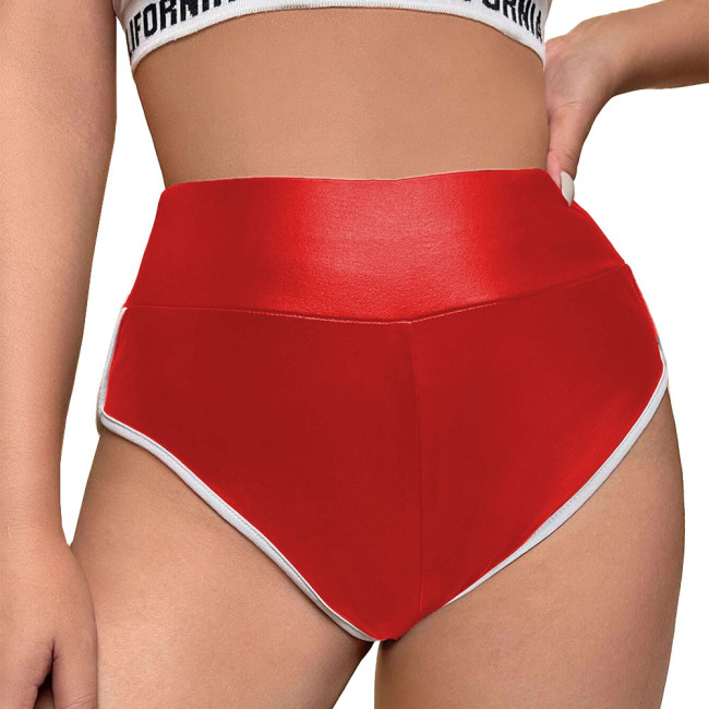 High Waisted Hot Pants Punk Gothic Club Party Dance Bottoms Faux PU Leather Briefs Panties Womens High Cut Pant Exotic Underwear