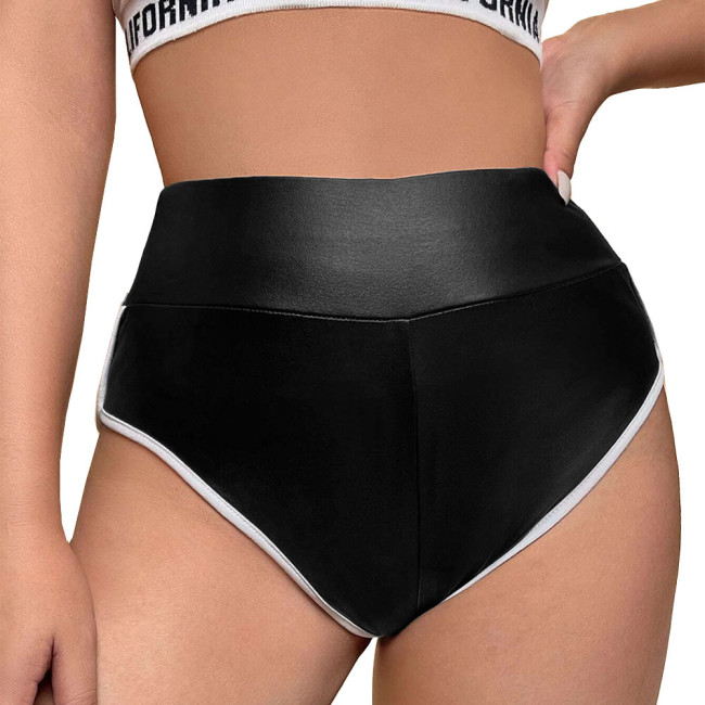 High Waisted Hot Pants Punk Gothic Club Party Dance Bottoms Faux PU Leather Briefs Panties Womens High Cut Pant Exotic Underwear