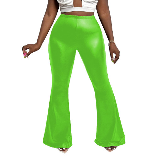 Ladies PU Slim Flared Pants Solid Color Stretch Bell Bottom for Womens High Street Wide Leg Trousers Casual Fashion Stylish Pant