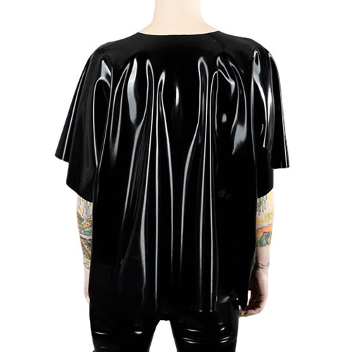 Glossy PVC Leather T Shirts for Woman Mens Elegant Batwing Sleeves T Shirt Latex-look Casual Short Sleeves Loose Tops Clubwear