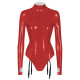 Wet Look Long Sleeve Bodysuits PVC Patent Leather Back Zip Romper with Garters Sling Sissy Unisex Carnival Raves Party Clubwear