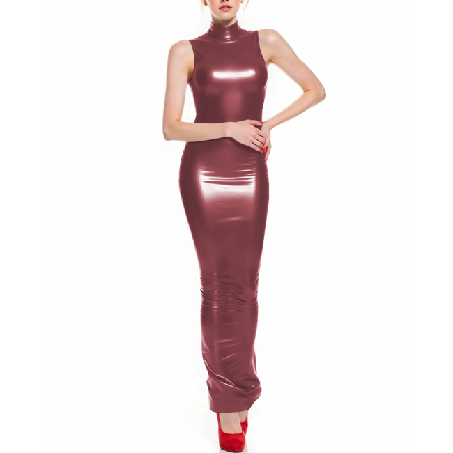 Fetish Latex-like PVC Long Hobble Dresses Sleeveless Bodycon Sexy Tight Ankle Length Pencil Dress Sissy Party Club Tank Vestidos