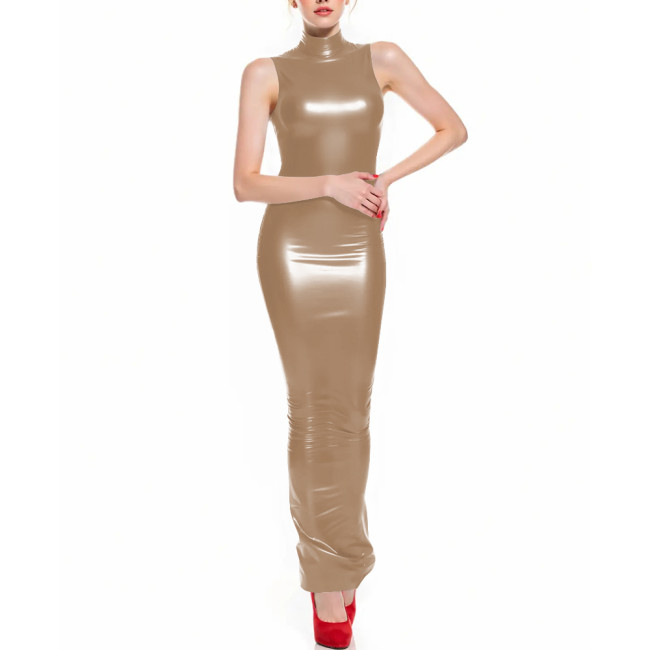 Fetish Latex-like PVC Long Hobble Dresses Sleeveless Bodycon Sexy Tight Ankle Length Pencil Dress Sissy Party Club Tank Vestidos