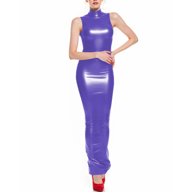 Fetish Latex-like PVC Long Hobble Dresses Sleeveless Bodycon Sexy Tight Ankle Length Pencil Dress Sissy Party Club Tank Vestidos