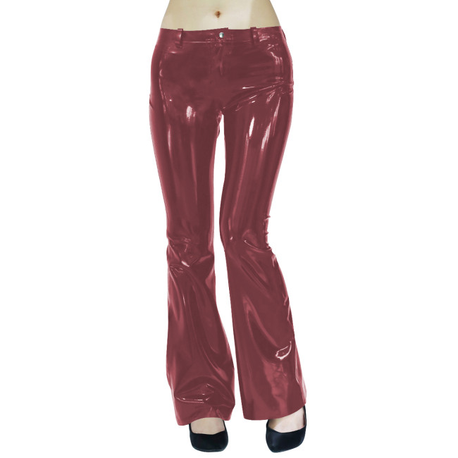 Wet Look High Street Low Rise PVC Women Pants Glossy PU Leather Bootcut Trouses Punk Clubwear Ladies Candy Color Wide Leg Pants